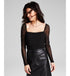 Women's Puff-Sleeve Ruched Long Sleeve Bodysuit